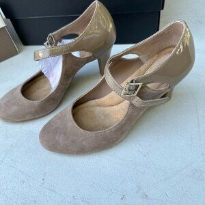 Giani Bernini Womens Velmahl TanStrappy Patent Trim Buckle Comfort Pumps Sz 6.5